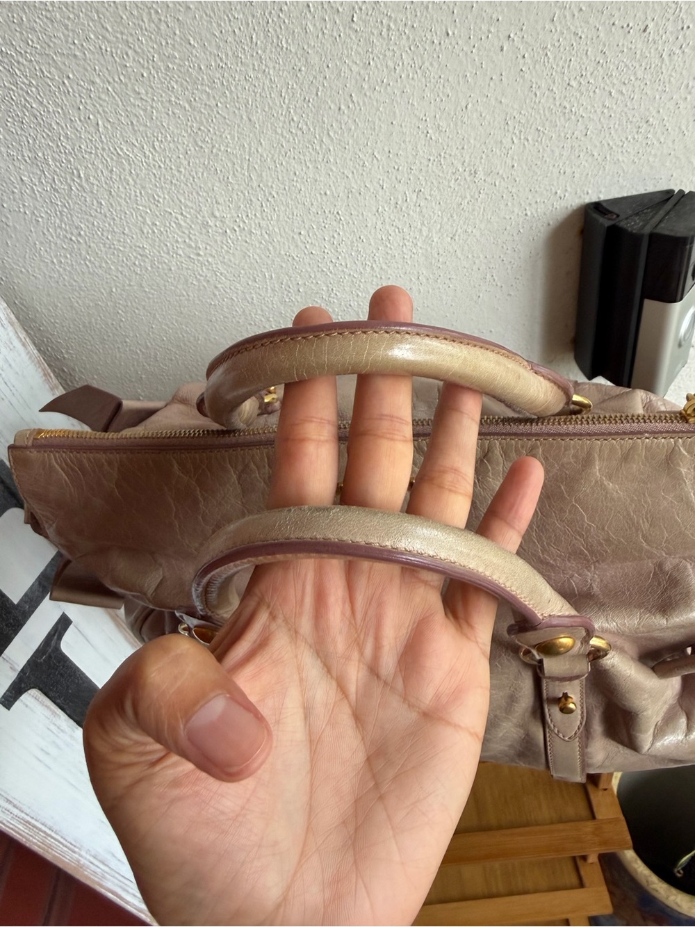 Miu Miu Blush Pink/Beige Leather Satchel with Gold Hardware - Picture 9 of 15